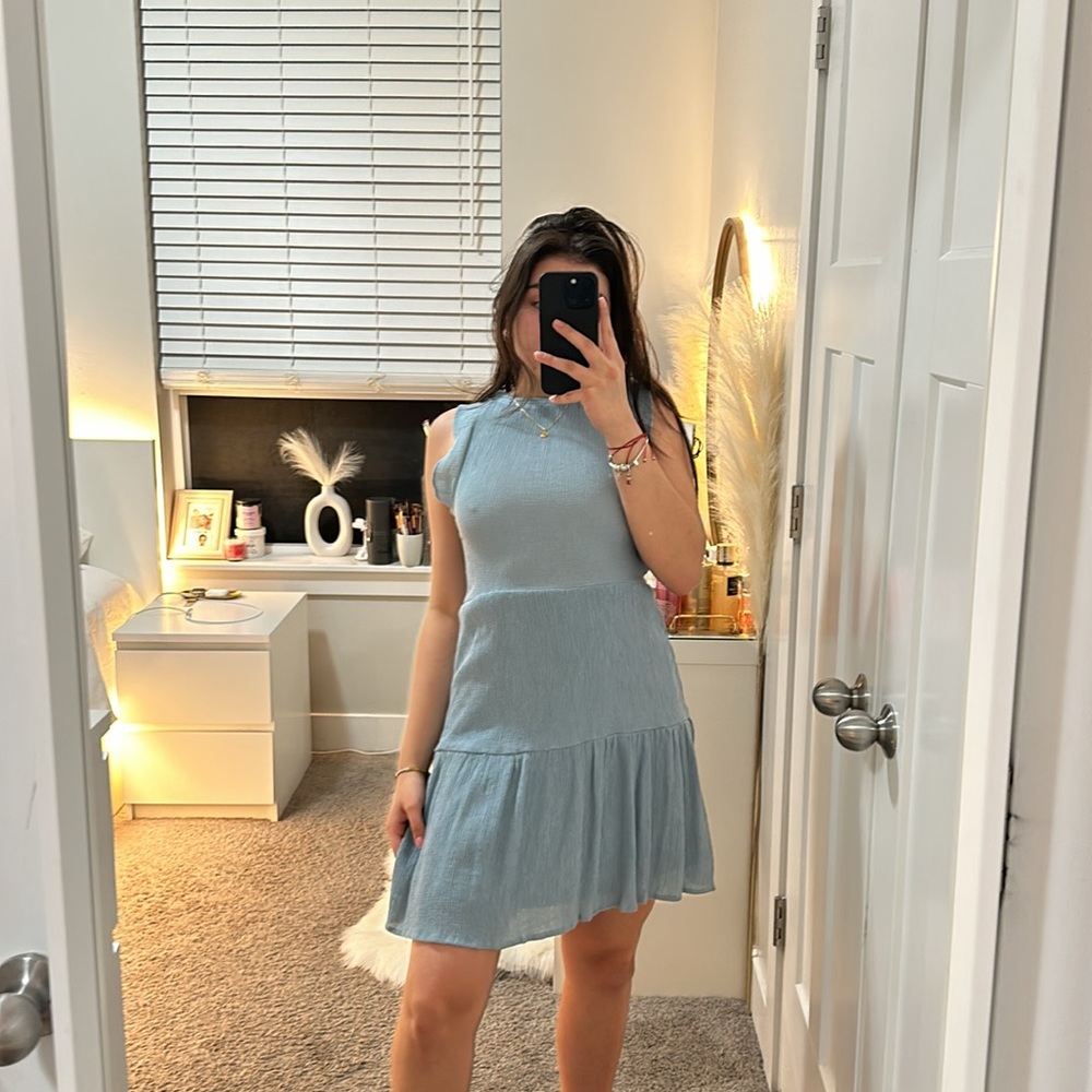 blue light mini dress for chapel